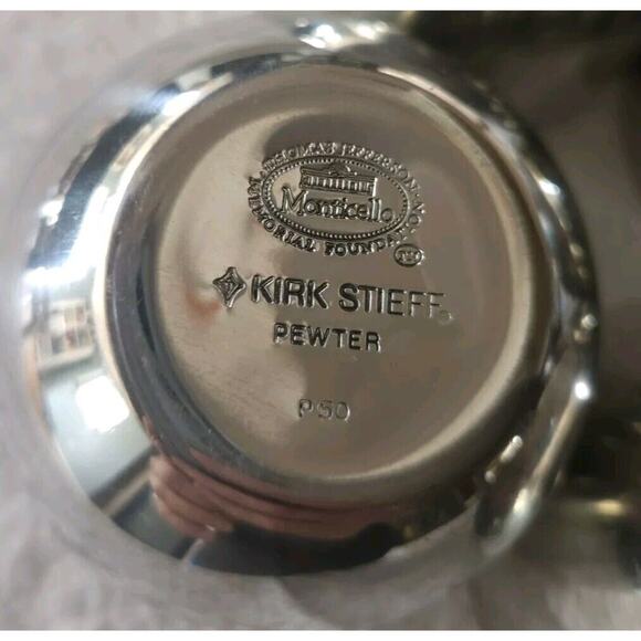 4 VINTAGE KIRK STIEFF P50 PEWTER CUPS MONTICELLO THOMAS JEFFERSON FOUNDATION VGC - Picture 3 of 5